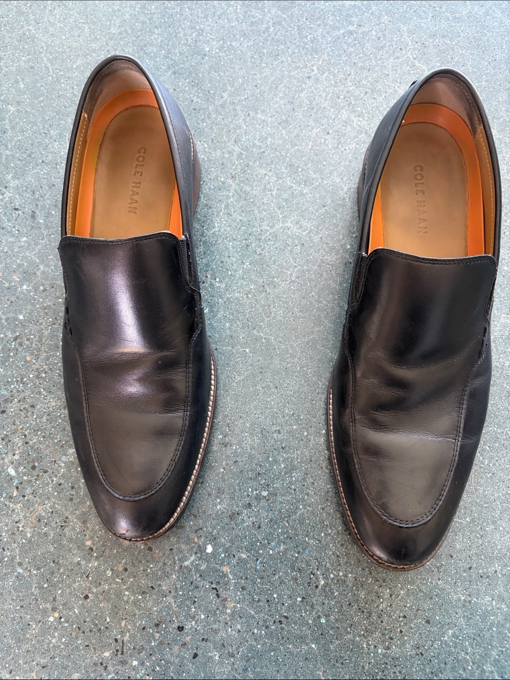 Cole Haan Black Leather Slip-On Loafers with Tan Insole